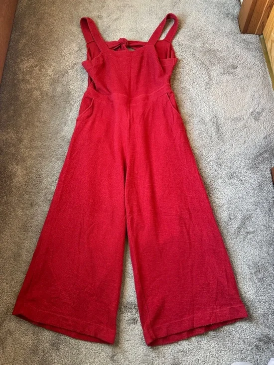 Madewell Texture & Thread Red Apron Bow-Back Jumpsuit SIZE 16 - Picture 3 of 10